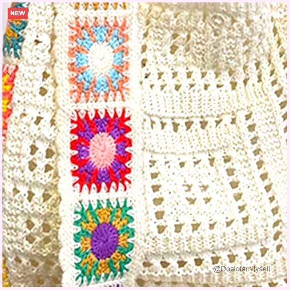 Crochet Tote Bag with Floral Embroidery, Bohemian Beach Bag - Picture 4 of 7